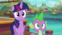 Twilight and Spike wait for their pony friends S6E22