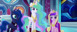 Celestia, Luna, and Cadance staring blankly MLPTM