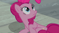 Pinkie Pie looks up at Sans Smirk S9E14