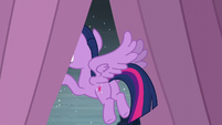 Twilight looks out of the curtains S6E2