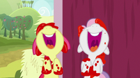 Apple Bloom and Sweetie laughing together S8E12