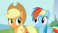 Applejack and Rainbow look at each other S8E9