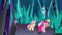 Mane Six surrounded by crystal spires S9E2