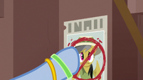 Mrs. Trotsworth takes down anti-Daring Do poster S7E18