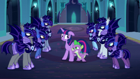 Nightmare Moon's guards surround Twilight and Spike S5E26