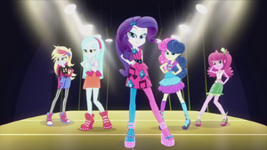 Rarity and friends pose on runway EG2.png