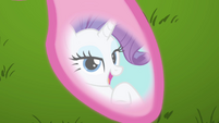 Rarity sees her reflection in Pinkie Pie's hooves S3E10