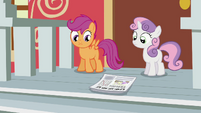 Scootaloo and Sweetie Belle looking at the paper S02E23