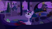 Twilight climbs up the stairs and Spike follows S5E12
