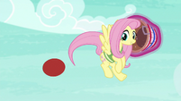 Fluttershy whips the ball away with her tail S6E18