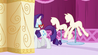 Rarity stepping behind a curtain S6E6