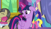 Twilight Sparkle picks up a cup of punch S7E1