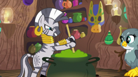 Zecora struggling with a thick potion S6E19