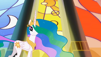 Celestia sees Twilight and her friends arriving S2E01