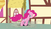 Pinkie Pie stomping on Cranky's wig