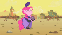 Suddenly, in a singer's costume, a pony named Pinkie started singing and dancing...