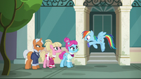 Rainbow Dash holding piece of fabric S6E9