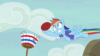 Rainbow barely catches Pinkie's goal shot S6E18