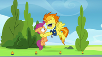 Spitfire holding up Scootaloo S8E20