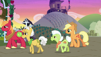 AJ, Mac, Granny, and Grand Pear follow Apple Bloom S7E13