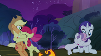 Apple Bloom and Sweetie Belle hugging their respective sisters S3E06