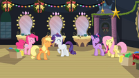 Five friends laugh as Rainbow Dash agrees to close window S2E11