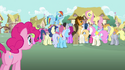 Pinkie Pie sees many ponies surrounding Cheese S4E12