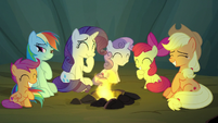 Rainbow Dash's friends laughing at her ego S7E16