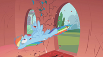 Rainbow Dash smashing through door S1E09