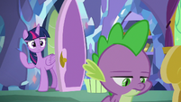 Spike looking moodily away from Twilight S8E24