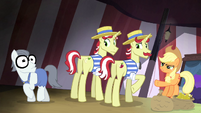 Applejack pointing at Silver Shill S4E20