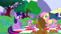 Ponies looking at Spike S2E25