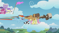 Rainbow Dash and bullies speed past Fluttershy S5E25