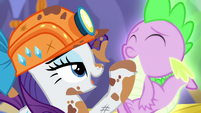 Rarity touches Spike's chin S6E5