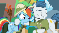 Salespony promotes the Daring Do Experience to Rainbow S6E13