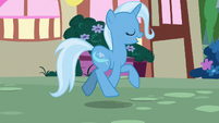 Trixie happily skipping through Ponyville S7E2