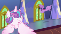 Twilight and Flurry Heart fly through the castle S7E3