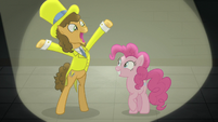 Cheese and Pinkie under a spotlight S9E14