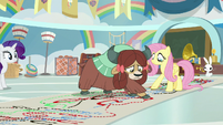 Fluttershy guiding Yona's hooves S9E7