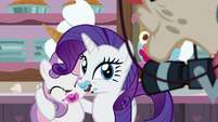 Rarity and Sweetie happy and covered in ice cream S7E6