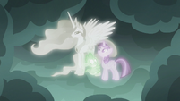 Spike hugging Princess Celestia's hoof S7E1