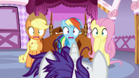 AJ, Rainbow, and Fluttershy in complete shock S7E19