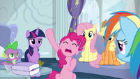 Pinkie Pie raising her hoof S6E7