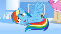 Rainbow Dash flustered when she finds out she and Rarity have to perform together S1E16