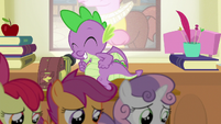 Spike pumping his arm in excitement S8E12