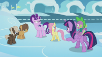 Twilight confronting Starlight next to foals S5E25