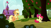 Applejack approaching Apple Bloom S8E12