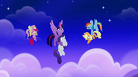 Mane Six hovering in the night sky MLPRR