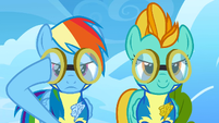 Rainbow Dash putting her goggles on S3E7