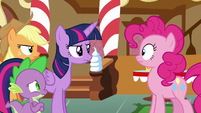 Twilight and friends approach Pinkie Pie S6E15